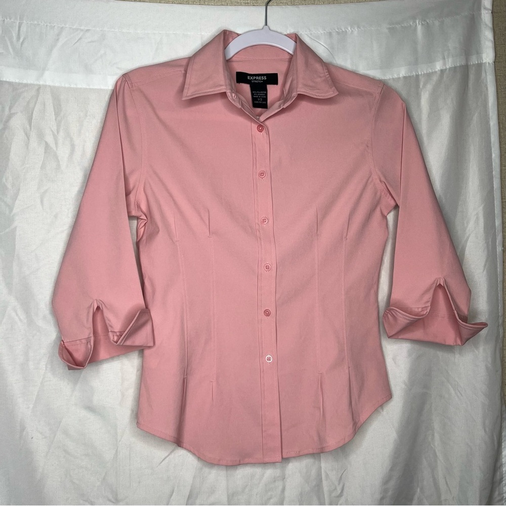 Express Pink Puff Sleeve Button Down Shirt